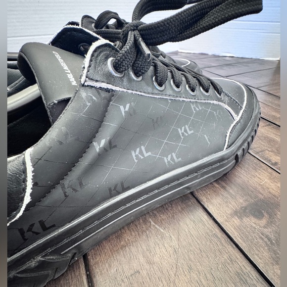 Karl Lagerfeld Paris Black Leather Sneakers Chunky Sole KL Logo EU 46 / US 13 - Picture 4 of 11